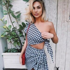 SOBA Skirt Woman’s Bailey Gingham One Shoulder Wrap Dress